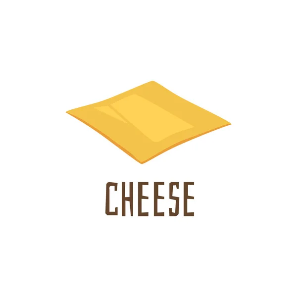 Square piece of yellow hard cheese flat vector illustration isolated on white. — Stock Vector