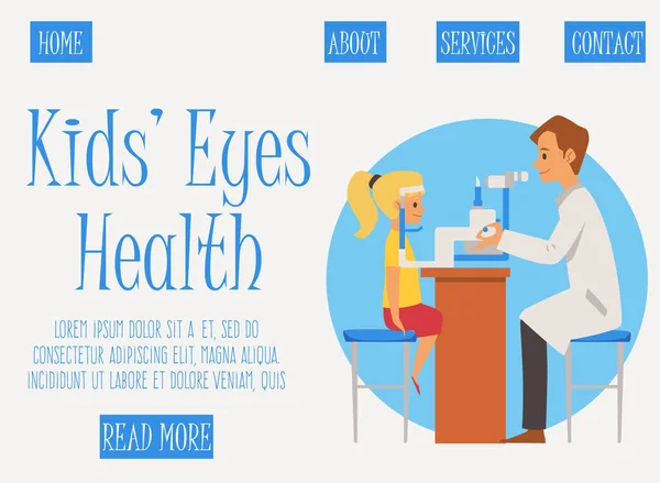 Landing page for children eye health check-up flat vector illustration. — Stock Vector