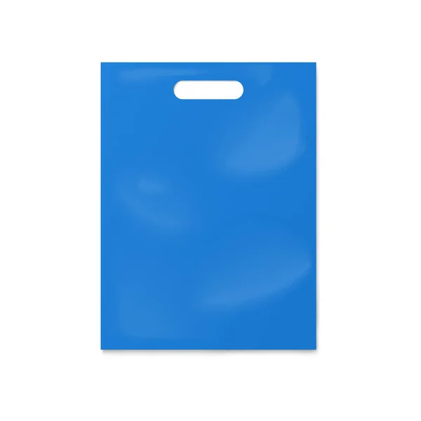 Vuoto 3D blu sacchetto di plastica vuota vettoriale isolato illustrazione realistica — Vettoriale Stock