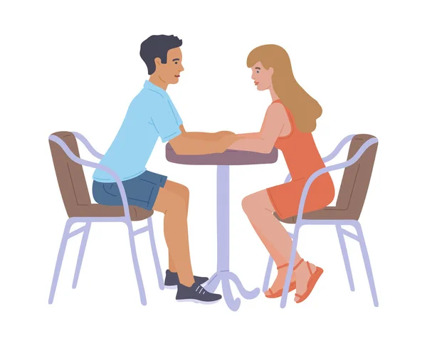 Liefdevol paar met romantische date op straat cafe een vector geïsoleerde illustratie — Stockvector