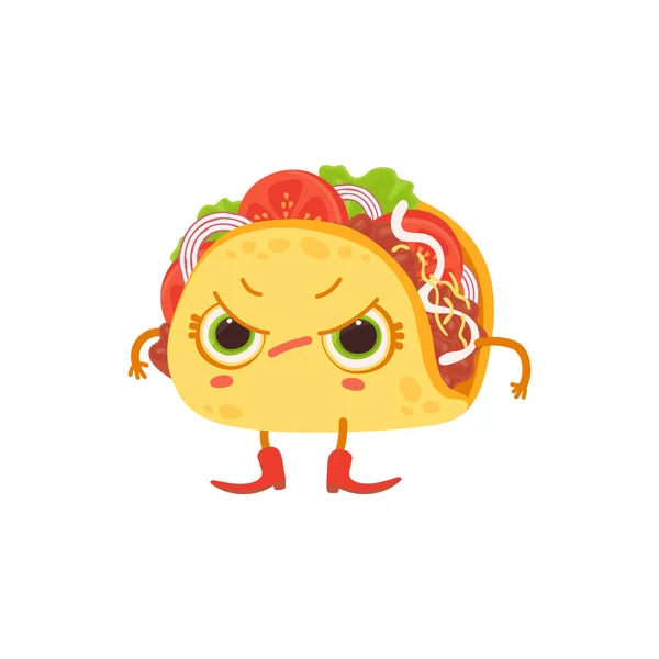 Злий агресивний персонаж Taco плоский мультфільм Векторні ізольовані ілюстрації — стоковий вектор