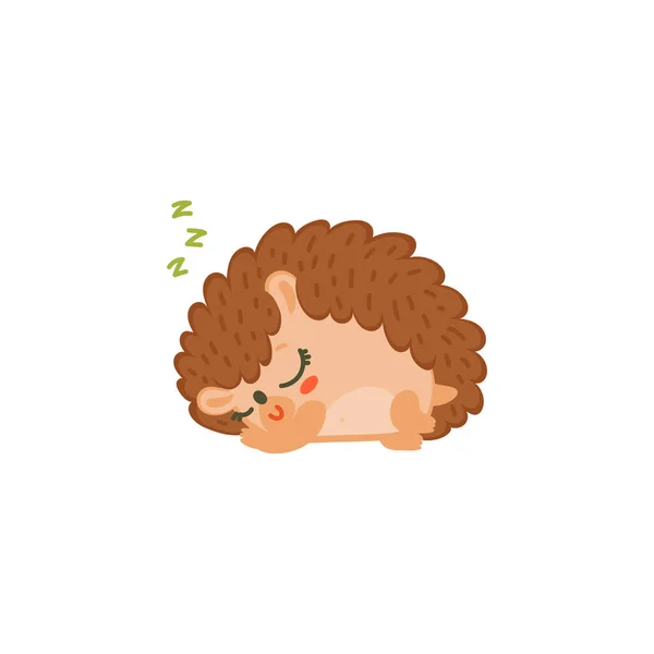 Γλυκό ύπνο χαριτωμένο σκαντζόχοιρος κινουμένων σχεδίων χαρακτήρα επίπεδη διανυσματική απεικόνιση απομονωμένη. — Διανυσματικό Αρχείο