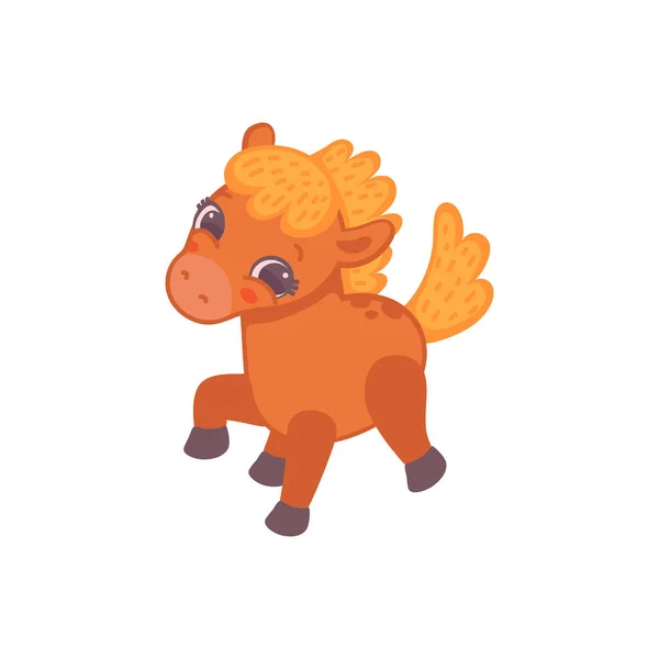 Lindo pequeño caballo pony personaje de dibujos animados, vector plano ilustración aislado. — Vector de stock
