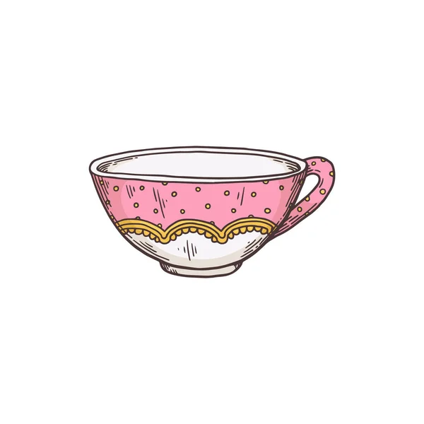 Cute pink tea cup drawing isolated on white background. — Stock Vector