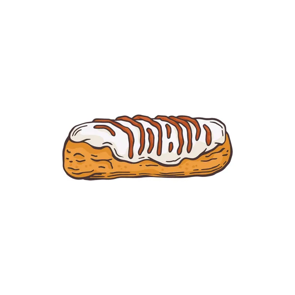 Icône de dessin animé de délicieux gâteau éclair, illustration vectorielle de croquis isolé. — Image vectorielle