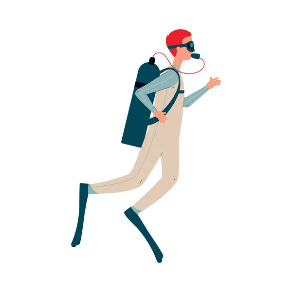 Hombre personaje de dibujos animados buceo con buceo, vector plano ilustración aislado. — Vector de stock