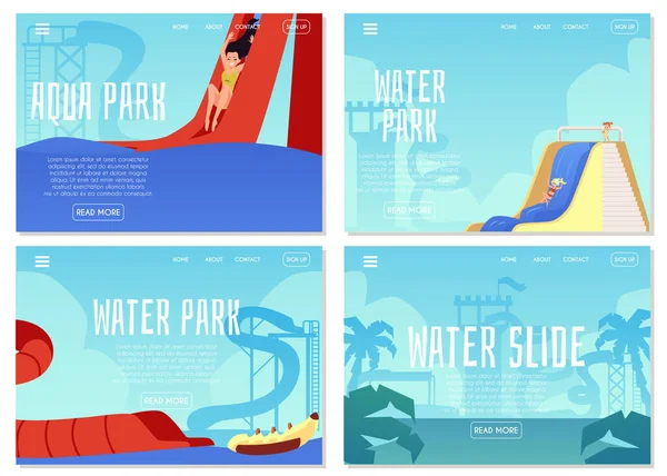 Zástava akvaparku. Zábavní aquapark webové stránky s dětmi — Stockový vektor