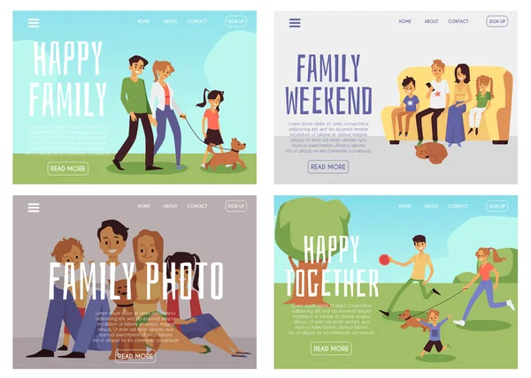 Ensemble de bannières familiales - illustration vectorielle des parents et des enfants — Image vectorielle