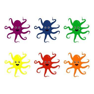 Beyaz arka plan üzerinde çok renkli gülümseyen ahtapot ayarla