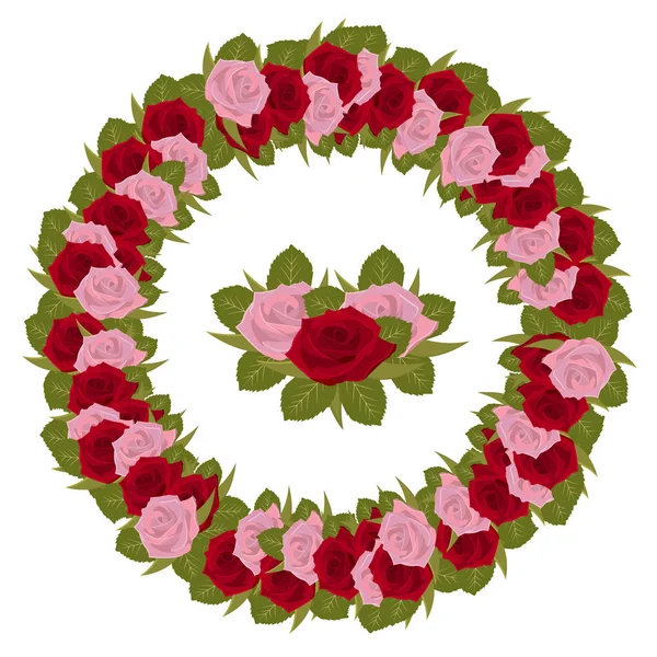 Round floral garland with roses. For season design, announcements, postcards and posters. Festive floral circle for your season design