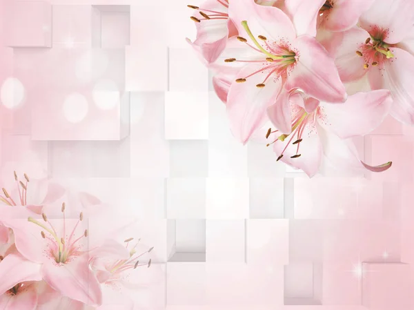 3d light pink background with large lilies