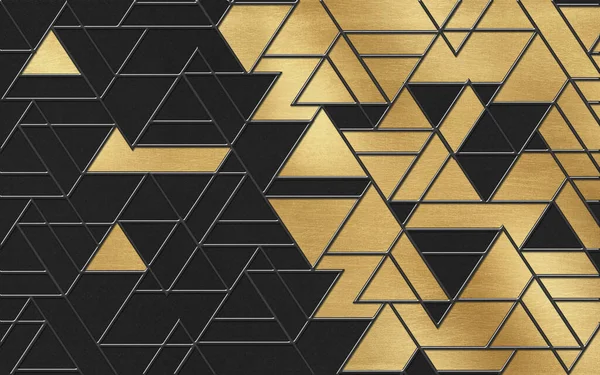 3d illustration, geometric gray and gold embossed background