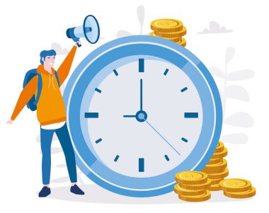 Megafonlu mutlu adam ve bozuk paralı büyük saat.