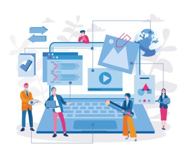 İş ve teknoloji. Web pankartı, web sitesi ve mobil uygulama için düz tasarım vektör çizimi