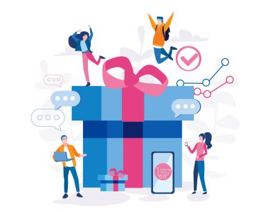 hediye kutusu olan küçük insanların karikatür vektör çizimi