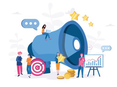 büyük megafonlu çalışma takımının çizgi film vektör çizimi