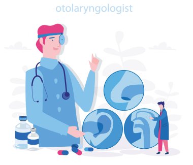 Otolaryngolog doktorun vektör karikatür çizimi