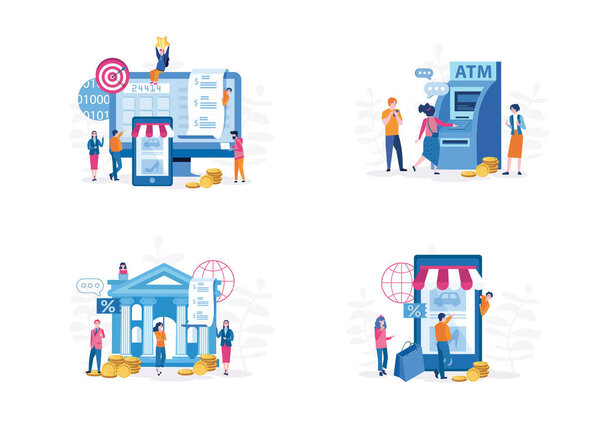 карикатурные векторные иллюзии на банковскую тему