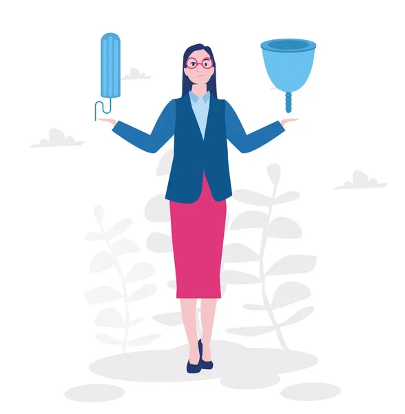Woman Formal Wear Menstrual Cup Tampon Cartoon Vector Illustration — Stock Vector