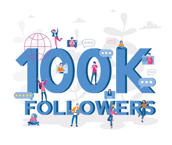 100K Followers Lettering Small People Εικονογράφηση Φορέα Κινουμένων Σχεδίων Εικονογράφηση Αρχείου