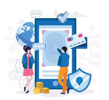 büyük akıllı telefondaki uygulamalı insanların çizgi film vektör çizimi