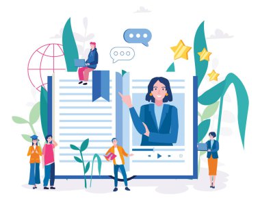 Öğrenciler grubu ve gülümseyen kadın resmi olarak sayfada