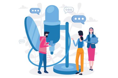 büyük mikrofonlu insanların çizgi film vektör çizimi