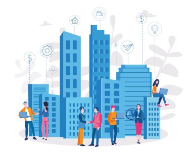 Şehirdeki insanların vektör illüstrasyonu