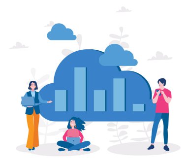 Bulutlardaki istatistik çizelgeleriyle mutlu çalışma takımı