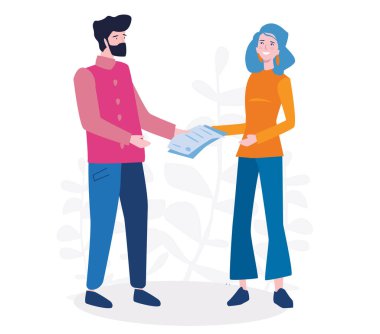 Belge vektör illüstrasyon tasarımına sahip genç iş çifti