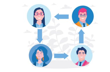 Mutlu çalışanlar oklu simgelerle karşı karşıya