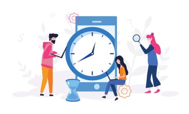 Çalışma takımının saatli çizgi film vektör çizimi