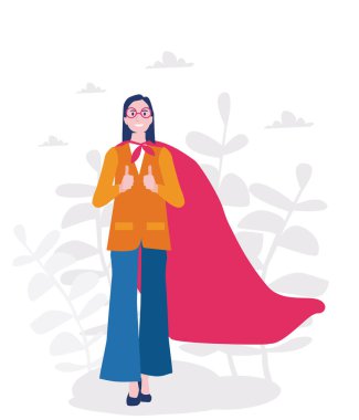 Mutlu kadın süper kahraman. Baş parmakları vektör çizimi tasarımı.