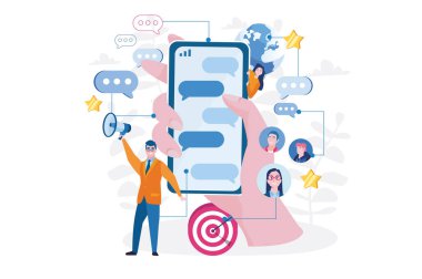 Çizgi filmci, megafonlu ve akıllı telefonlu.