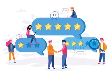 İnceleme yıldızları olan insanların çizgi film vektör çizimi