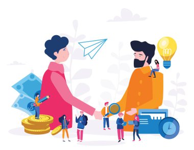 iş takımının çizgi film vektör çizimi, çalışanlar el sıkışıyor