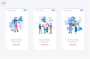 VR gözlüklü insanların çizgi film vektör çizimleri