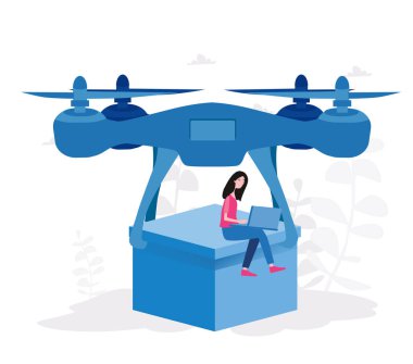 İHA 'da dizüstü bilgisayarı olan genç bir kadın