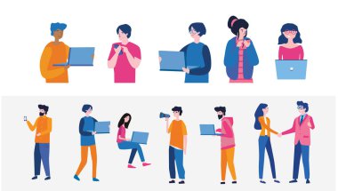 karikatür vektör çizimleri çalışanlar takımıyla ayarlandı