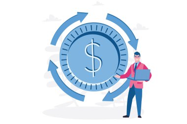 Oklu vektör illüstrasyonlu dolar parası olan iş adamı