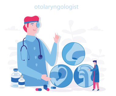 Otolaryngolog doktorun vektör karikatür çizimi