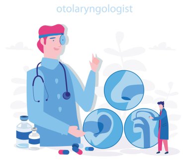 Otolaryngolog doktorun vektör karikatür çizimi 