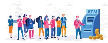 ATM için sırada bekleyen bir grup insan