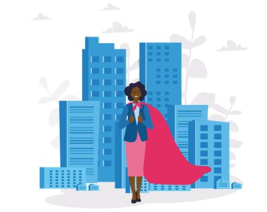 Şehirdeki süper kadın. vektör illüstrasyonu