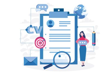 bir kadının düz biçim vektör çizimi ve cv 