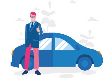 Arabalı bir adam vektör illüstrasyonunu gösteriyor