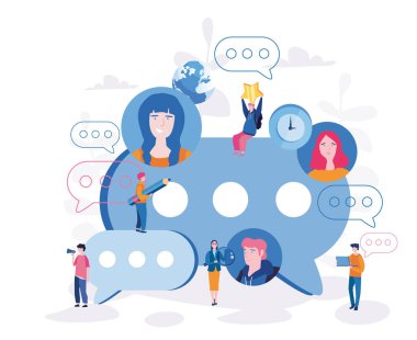 kullanıcı resimleri ve sohbet baloncukları olan insanların çizgi film vektör çizimi