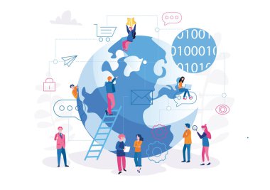 Dünya 'daki insanların çizgi film vektör çizimi