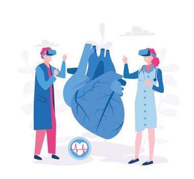 VR gözlüklü, insan yürekli bir kadın ve erkek.