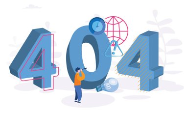 Büyük 404 sembollü bir adamın çizgi film vektör çizimi